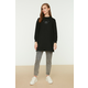 Trendyol Black Crew Neck Slit Detailed Printed Knitted Sweatshirt