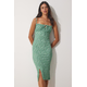 Happiness Istanbul Womens Turquoise Floral Pleated Collar Summer Knitted Dress