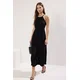 Trendyol Black Plain Maxi Stand Collar Pleated Skater/Waist Open Knit Dress