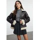Trendyol Dark Brown Regular Collar Belt Detailed Plush Faux Leather Biker Jacket Coat