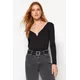 Trendyol Black Cotton Stretchy V Neck Fitted/Situated Stretchy Knitted Bodysuit