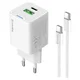 COLORWAY 1x USB-C/ 1x USB-A/ omrežni polnilnik/ GaN/ PD/ PPS/ 20W/ Bela + 1x kabel USB-C
