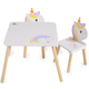 Drveni set Moni Toys - Stol s dvije stolice, unicorn