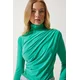 Happiness Istanbul Womens Light Green Gathered Detailed High Neck Sandy Blouse