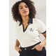 Trendyol Curve Ecru Polo Collar Contrast Color Detail Embroidered Ribbed Knitting Plus Size Blouse