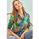 Bianco Lucci Womens Multi Leaf Patterned Viscose Shirt with Fold Sleeves.