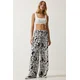 Happiness Istanbul Womens White Patterned Flowy Viscose Palazzo Trousers