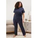 Trendyol Curve Navy Blue Heart Patterned Knitted Pajama Set