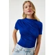 Happiness Istanbul Womens Blue Gathered Detailed Viscose Blouse