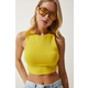 Happiness Istanbul Womens Yellow Barter Neck Crop Knitted Blouse