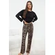 Trendyol Black 100% Cotton Leopard Patterned Knitted Pajama Set