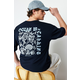 Trendyol Navy Blue Oversize/Wide Cut Back Embossed Text Printed 100% Cotton T-shirt