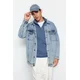 Trendyol Blue Regular Cut Stand Collar Zippered Cotton Basic Sweatshirt