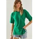 Bianco Lucci Womens Side Slit Sleeve Folding Detailed Crew Neck Short Sleeve Basic T-Shirt