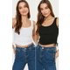 Trendyol Black and White 2-Pack Ruffle Detailed Pool Collar Ribbed Elastic Knitted Singlet