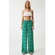 Happiness Istanbul Womens Green Blue Patterned Loose Viscose Palazzo Trousers