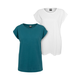 Womens T-shirt with extended shoulder 2-pack blue-green+white