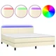 Vidaxl Box spring postelja z vzmetnico LED krem 160x200cm umetno usnje