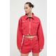 Traper jakna Moschino Jeans za žene, boja: crvena, za prijelazno razdoblje, oversize