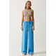 Happiness Istanbul Womens Sky Blue Flowy Knitted Palazzo Trousers
