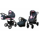 Babylux Largo Grey Light Pink | 3v1 Kombinirani Voziček kompleti | Otroški voziček + Carrycot + Avtosedežem