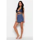 Trendyol Blue Woven Tie Linen Blend Short Skirt