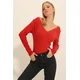 Trend Alacati Stili Ženska bluza dugih rukava ALC-X11246, V-izrez, Crvena
