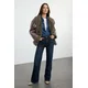 Trendyol Mink Coat Collar with Belt Detail Plush Suede Biker Jacket Coat