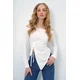 Trend Alacati Stili Ženska bluza dugih rukava Alc-X13458, Brod izrez, Bela