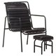 vidaXL Fotelja za opuštanje s tabureom crna od prave kože