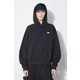 Pulover New Balance Sport Essentials ženski, črna barva, s kapuco, WT41507BK