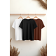 Trendyol Black-Brown-White Basic Slim Fit 100% Cotton 3-Pack T-Shirt