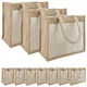 vidaXL Jutene torbe z žepom 10 pcs Naravna in bela 26 x 22 x 14 cm