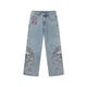 Ed Hardy Kavbojke Cherry Skull svetlo modra / zelena / rdeča / črna