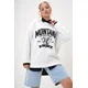 Trend Alaçati Stili Womens Ecru Crew Neck Text Printed Three Thread Fleece College Sweatshirt