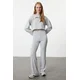 Trendyol Gray Melange Wide Leg High Waist Interlock Elastic Knitted Trousers