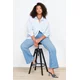 Trendyol Curve Light Blue Stitch Detail Flare Fit Denim Jeans