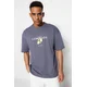 Trendyol Anthracite Oversize Crew Neck Short Sleeve Printed T-Shirt