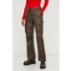 Kožne hlače Herskind za žene, boja: smeđa, ravni kroj, visoki struk