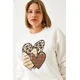 Bianco Lucci Womens Leopard Three Hearts Printed Sweatshirt