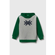 Otroški bombažen pulover United Colors of Benetton zelena barva, s kapuco