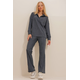 Trend Alaçati Stili Womens Anthracite Polo Top and Palazzo Pants Knitwear Bottom and Top Set