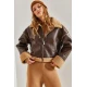 Bianco Lucci Womens Furry Leather Coat with Side Pockets