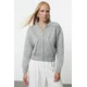 Trendyol Gray Soft Textured Zippered Stone Embroidered Jacket-Look Knitwear Cardigan