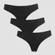 MP Womens Mid Rise No VPL Thong (3 Pack) - Black - XS