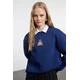 Trendyol Navy Blue Relaxed/Comfortable Pattern Embroidered Thick Knitted Sweatshirt