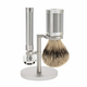 Mühle ROCCA set za brijanje - postolje, stroj sa zatvorenom glavom, srebrna četka za jazavca - mat nehrđajući čelik
