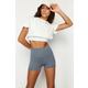 Trendyol White 2-Layer Reflector Print Detailed Crop Knitted Sports T-Shirt