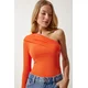 Happiness Istanbul Womens Orange One-Shoulder Gathered Detailed Knitted Blouse