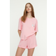 Trendyol Pink Cotton Printed T-shirt-Shorts Knitted Pajama Set